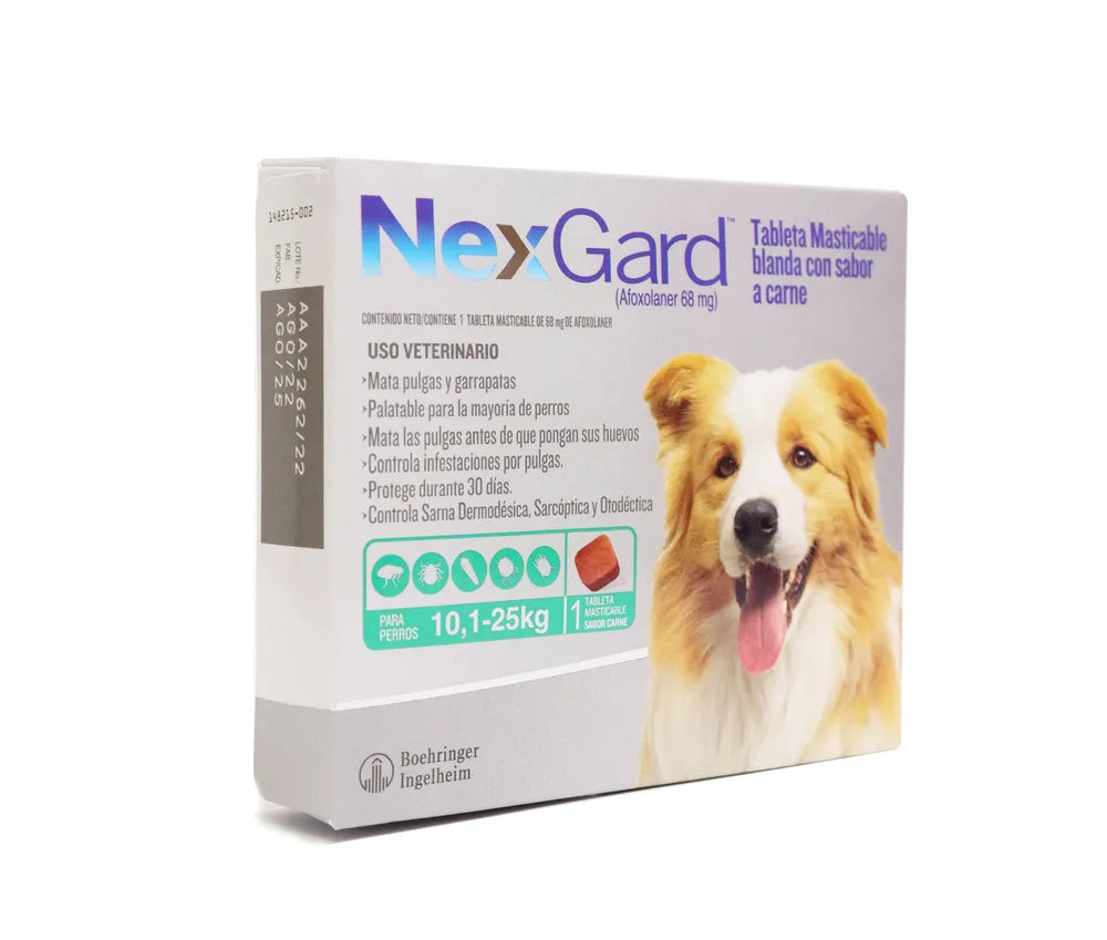 Antipulgas Nexgard para Perros de 10.1 a 25 Kg Sabor a Carne