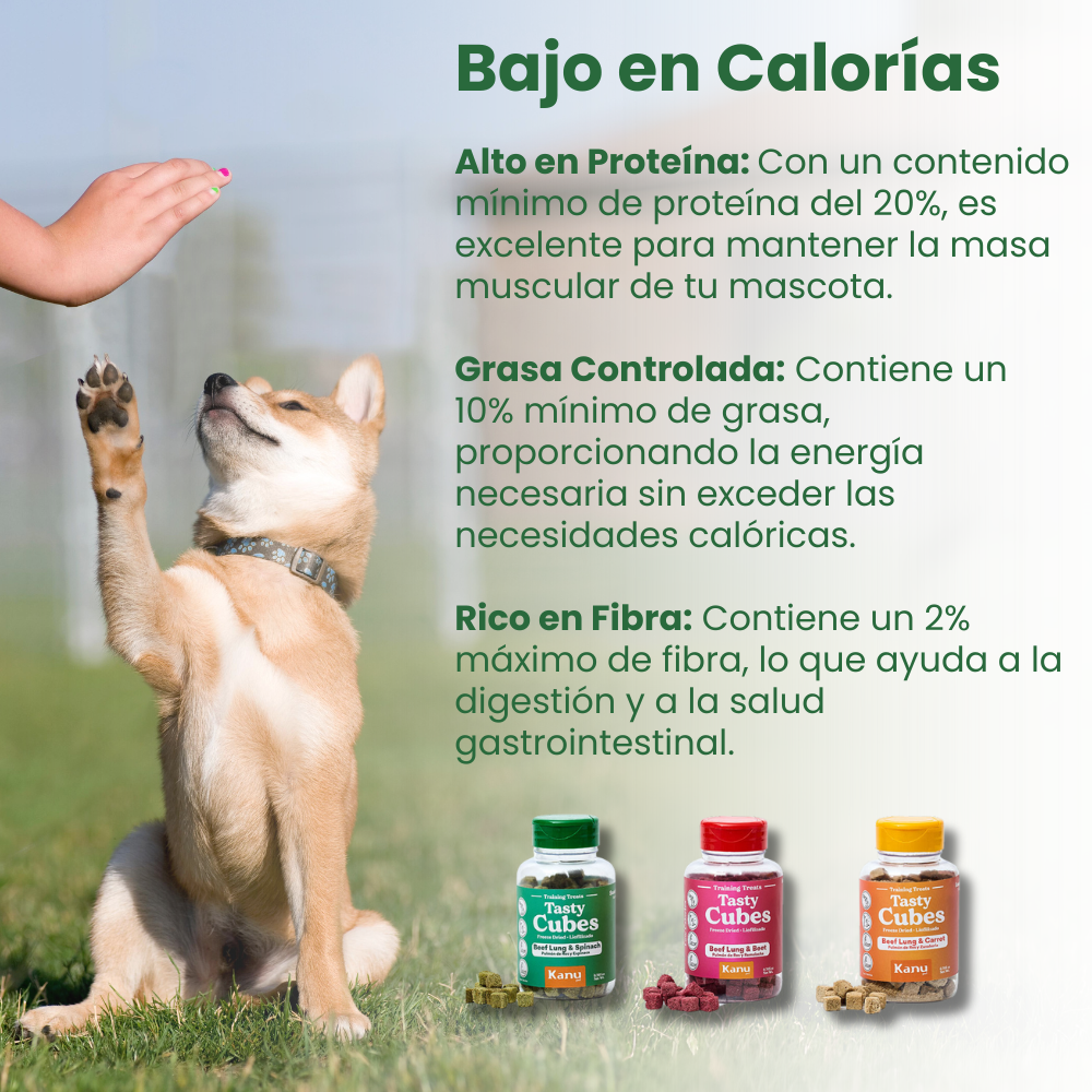 Kanu Pet Tasty Cubes de Espinaca Liofilizada para Perros, 20 g - Ideales para Entrenar, Bajas en Calorías y Llenas de Sabor