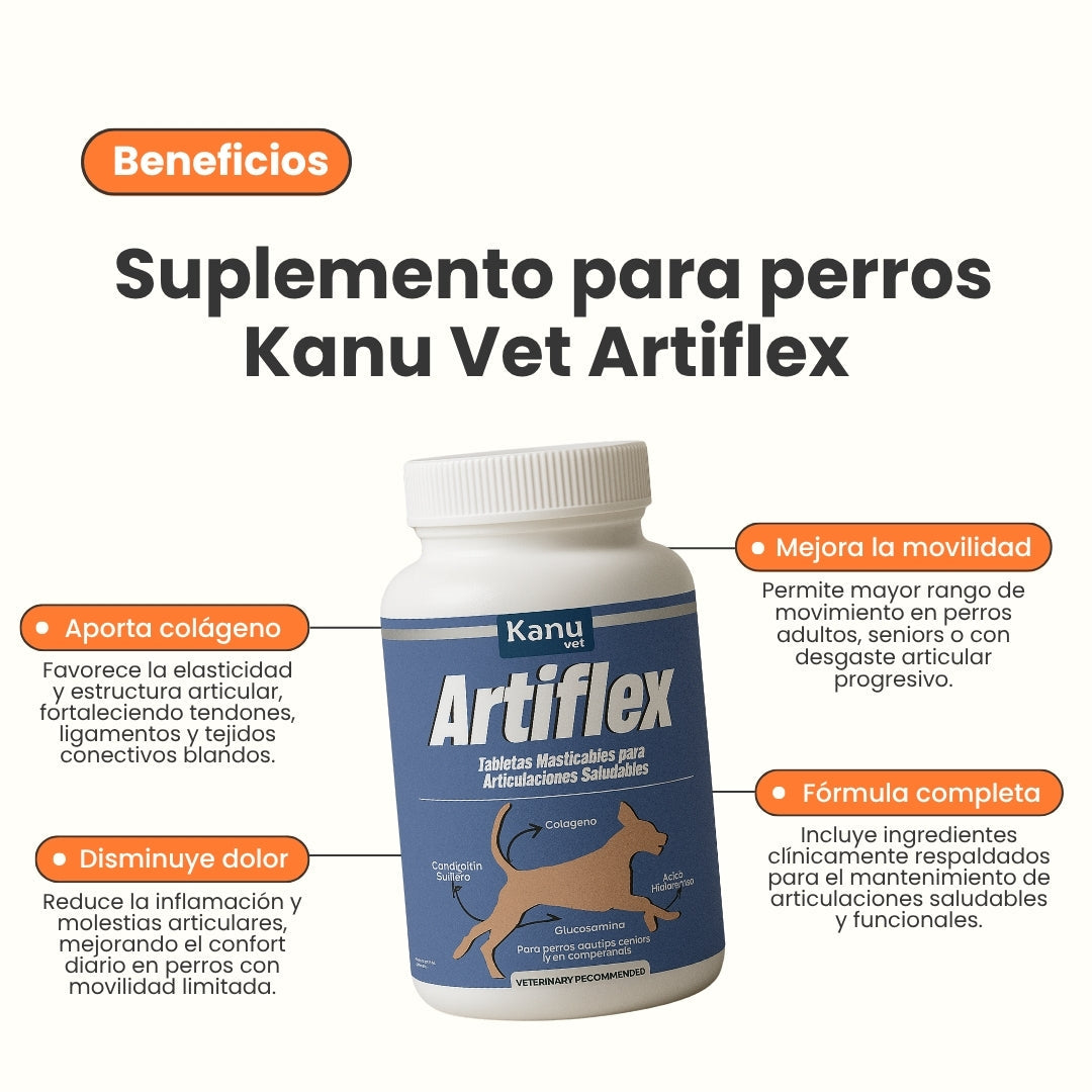 Suplemento Masticable Artiflex Kanu Vet para Perros - Refuerza Articulaciones y Mejora la Movilidad
