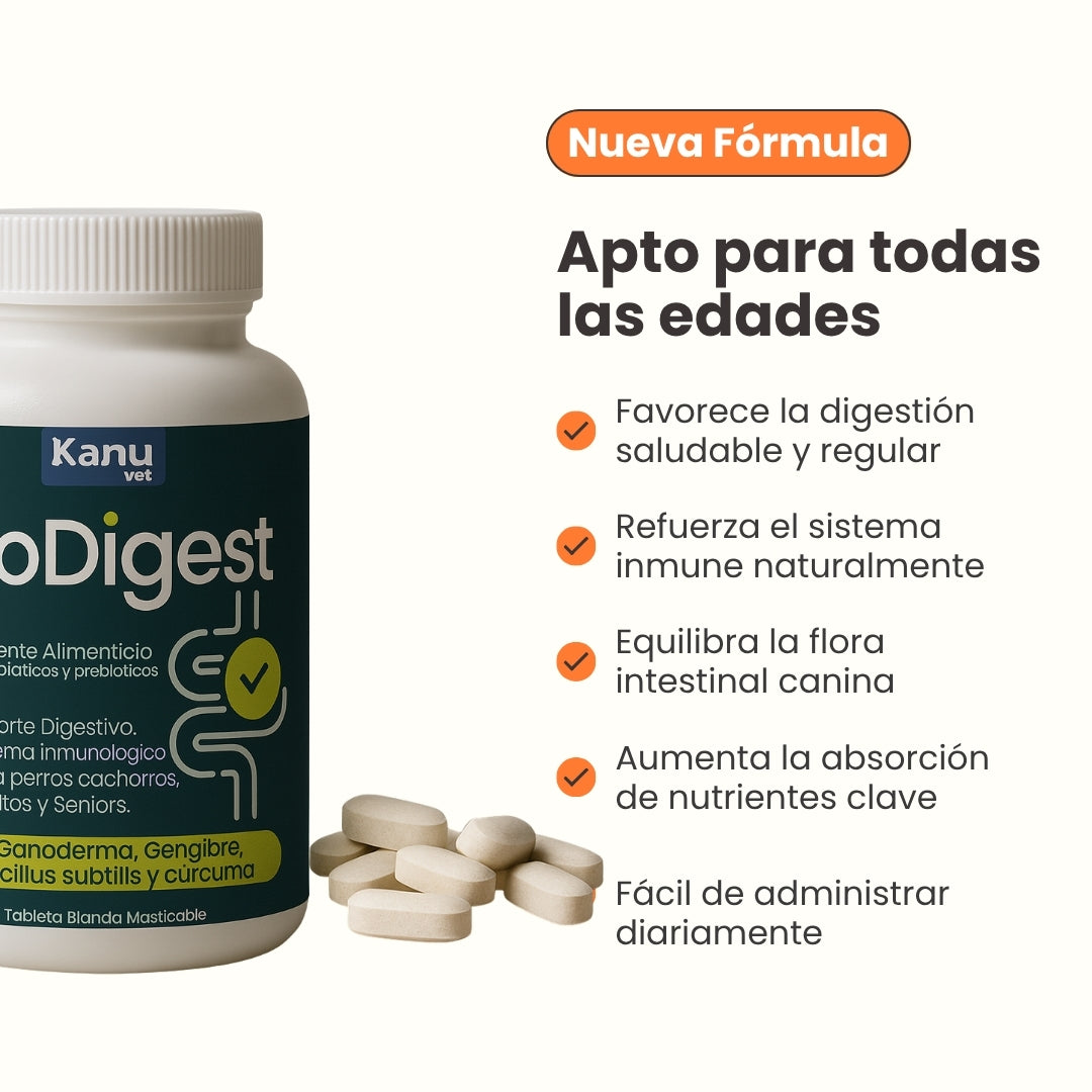 Suplemento Digestivo BioDigest con Probióticos Kanu Pet para Perros de Todas las Edades