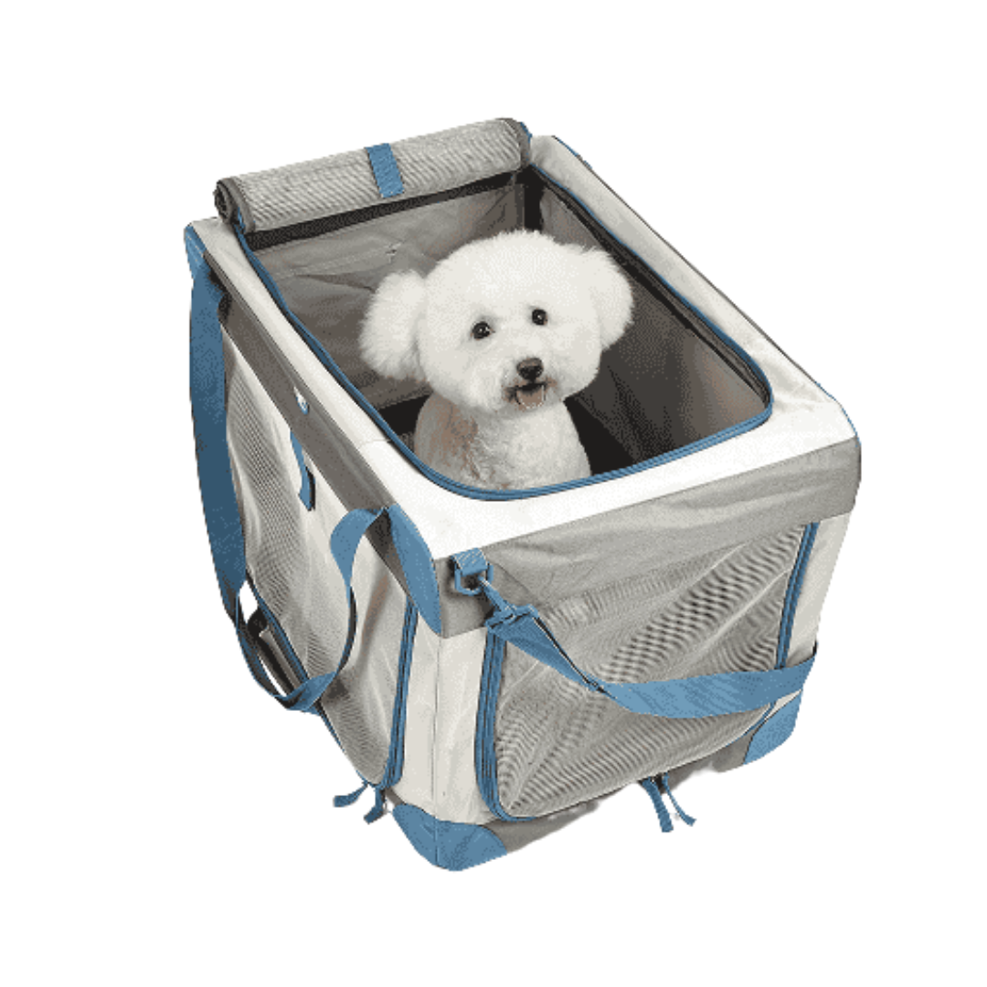 Transportadora Camping Exterior Gris/Azul Kanu Pet para Perro y Gato