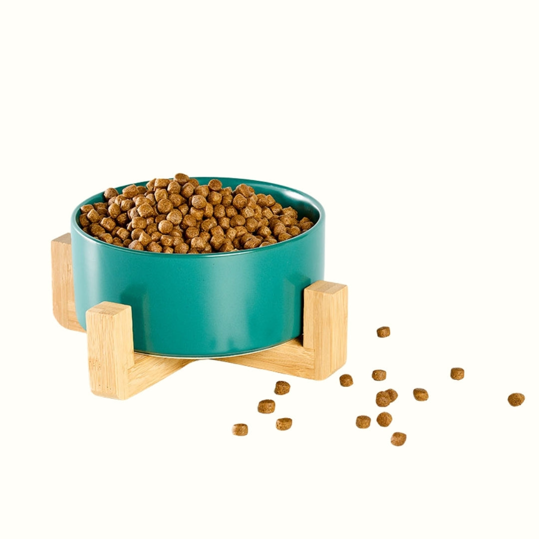 Comedero y Bebedero de Cerámica y Madera Kanu Pet para Perro y Gato