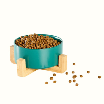 Comedero y Bebedero de Cerámica y Madera Kanu Pet para Perro y Gato