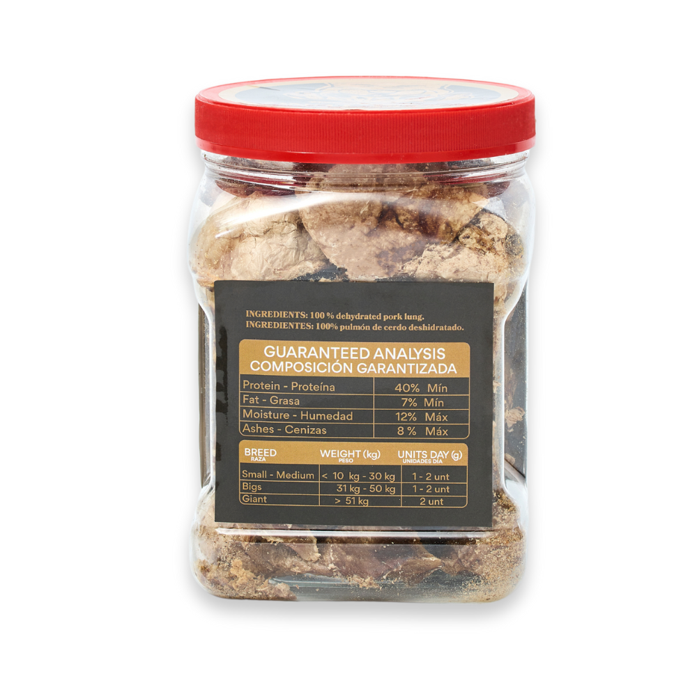 Snack Pulmón de Cerdo  Deshidratado Kanu Pet  para Perros en Frasco, Un Solo ingrediente 100% natural
