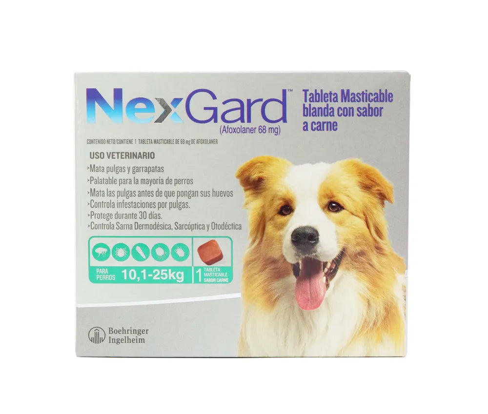 Antipulgas Nexgard para Perros de  10.1 a 25 Kg Sabor a Carne