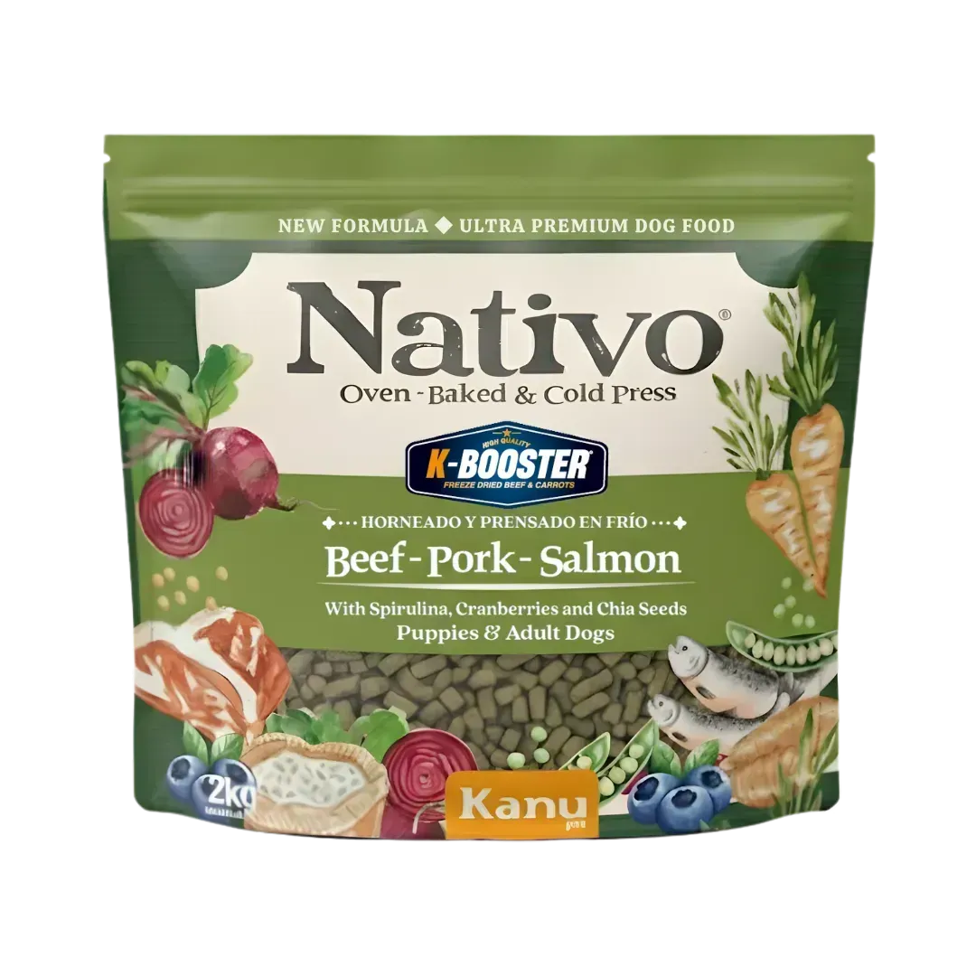 Alimento Seco Nativo Oven-Baked Carne / Cerdo / Salmón Kanu Pet para Perros Cachorros y Adultos