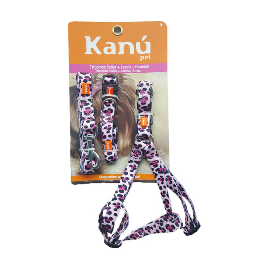 Combo Collar, Correa y Arnes Animal print Morado Kanu para perro - {{ Kanu Pet }}