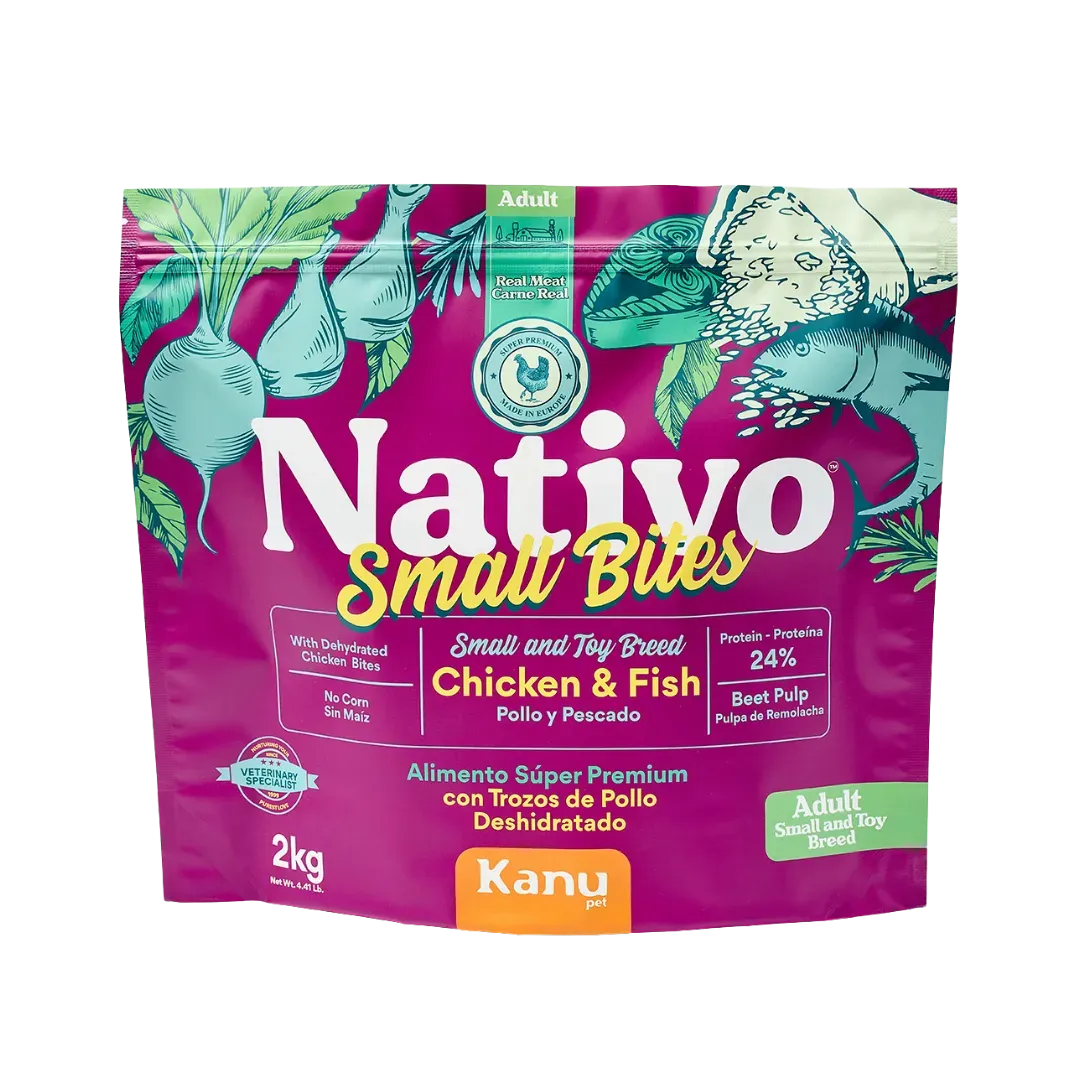 Alimento Seco Nativo Small Bites Pollo y Pescado Kanu Pet para perro adulto