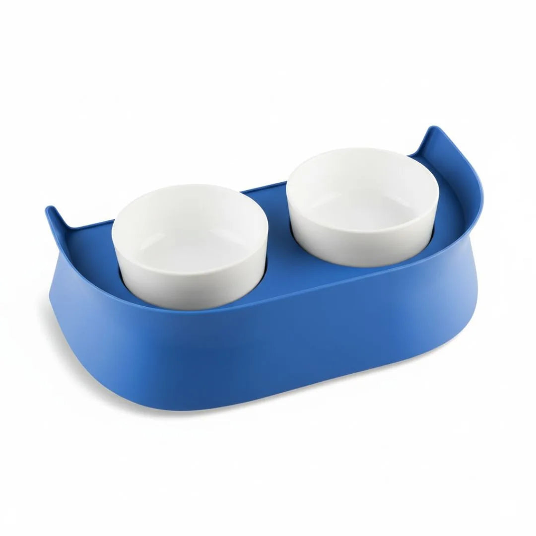 Comedero Doble Azul Rey Pet para Perros y Gatos