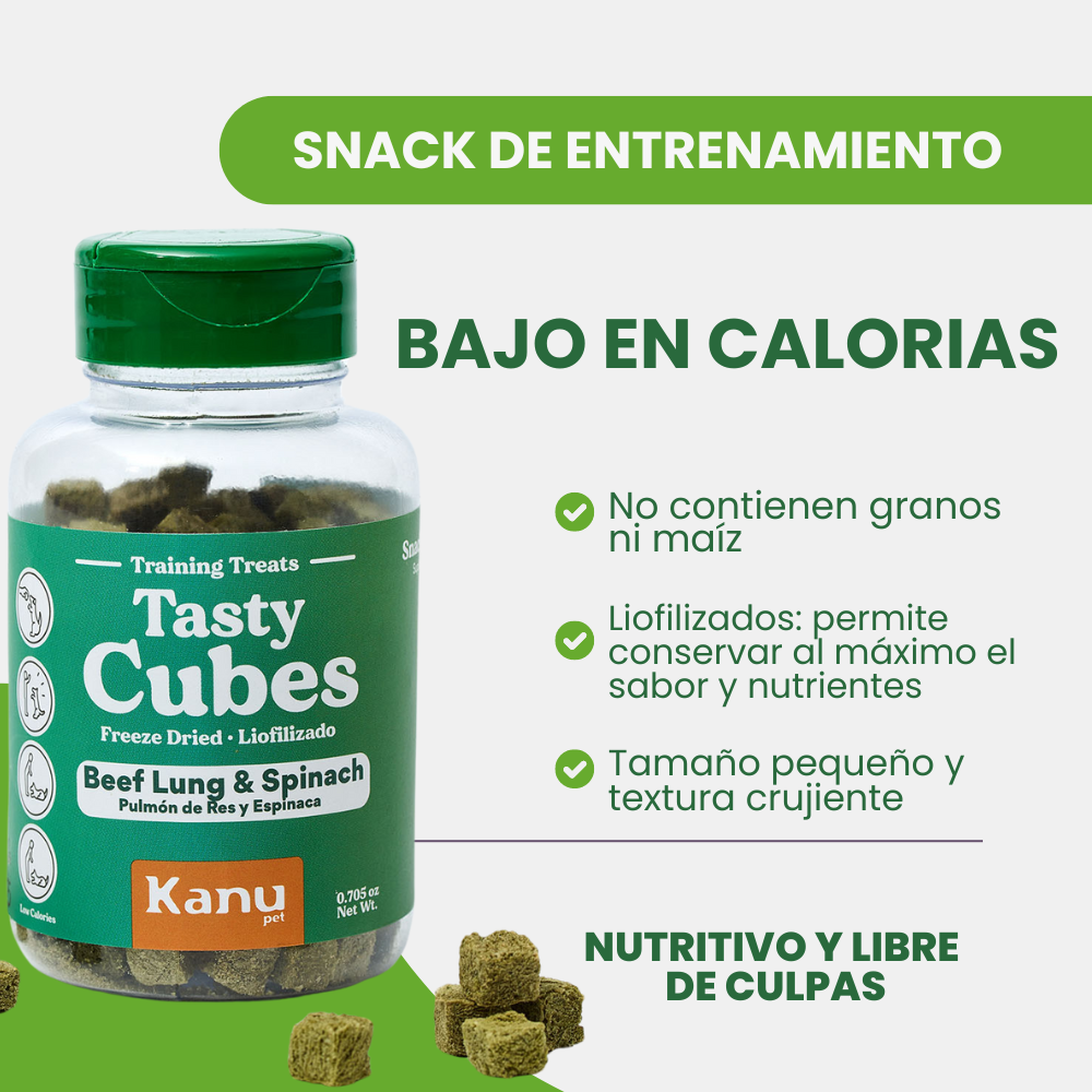 Kanu Pet Tasty Cubes de Espinaca Liofilizada para Perros, 20 g - Ideales para Entrenar, Bajas en Calorías y Llenas de Sabor