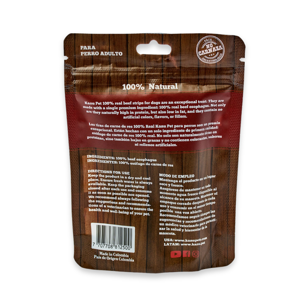 Snack Kanu Pet Esófago de Res para Perros, Un Solo ingrediente 100% natural