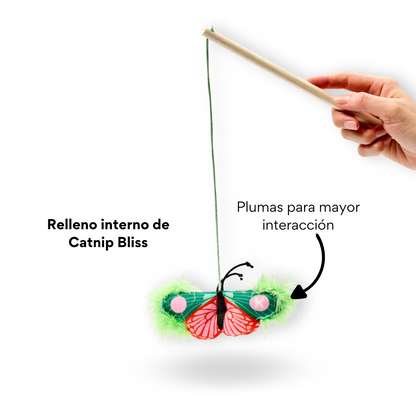 Juguete de Peluche Mariposa Verde Azul con vara para gato Kanu Pet - {{ Kanu Pet }}