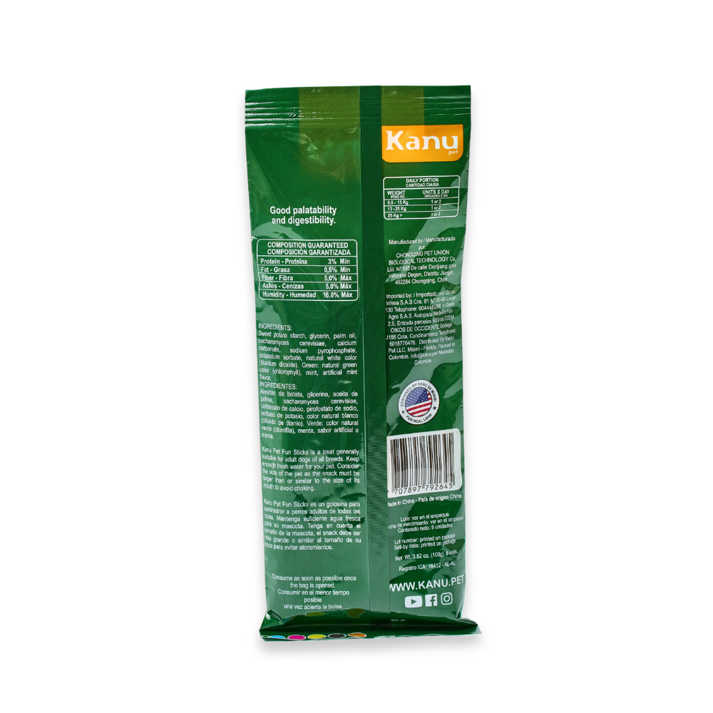 Snack para la placa y el sarro Kanu Pet Oral Stick x 8 Unds Para Perro Sabor a Menta