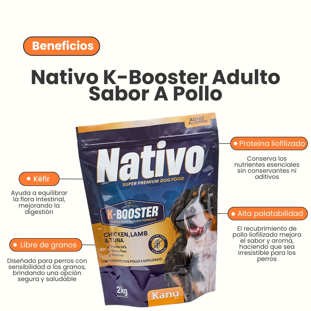 Alimento Seco Nativo K-Booster Pollo, Cordero y Atún Kanu Pet para Perro Adulto