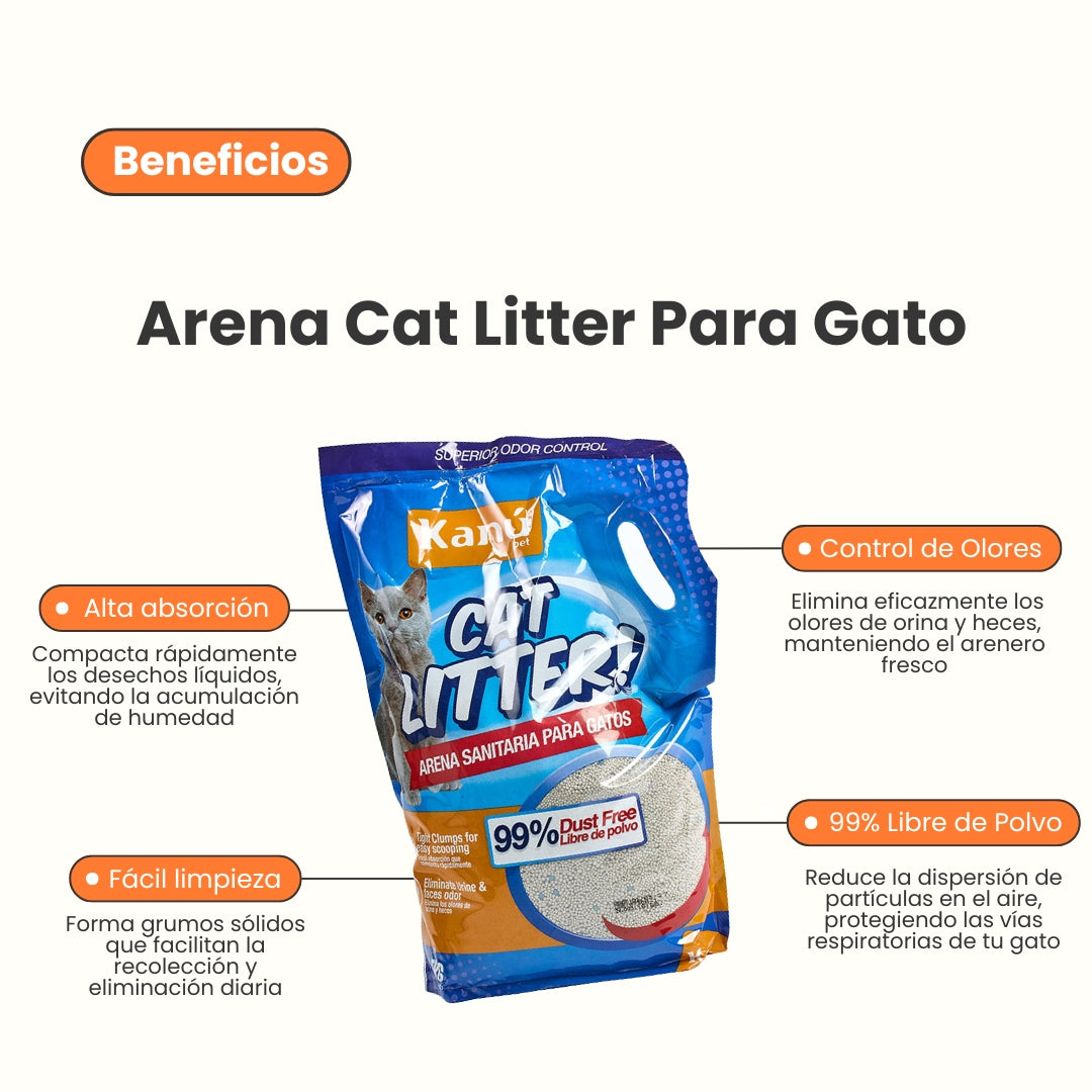 Arena de Bentonita Kanu Pet Cat Litter para Gatos. 99% libre de Polvo. Aglomera al Instante