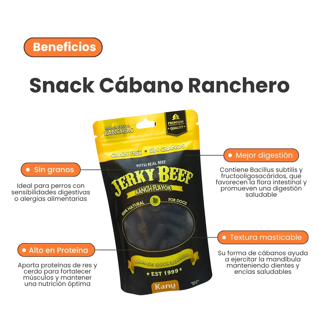 Snack de Cábano  Jerky Beef Ranch Flavor Kanu Pet Para Perro