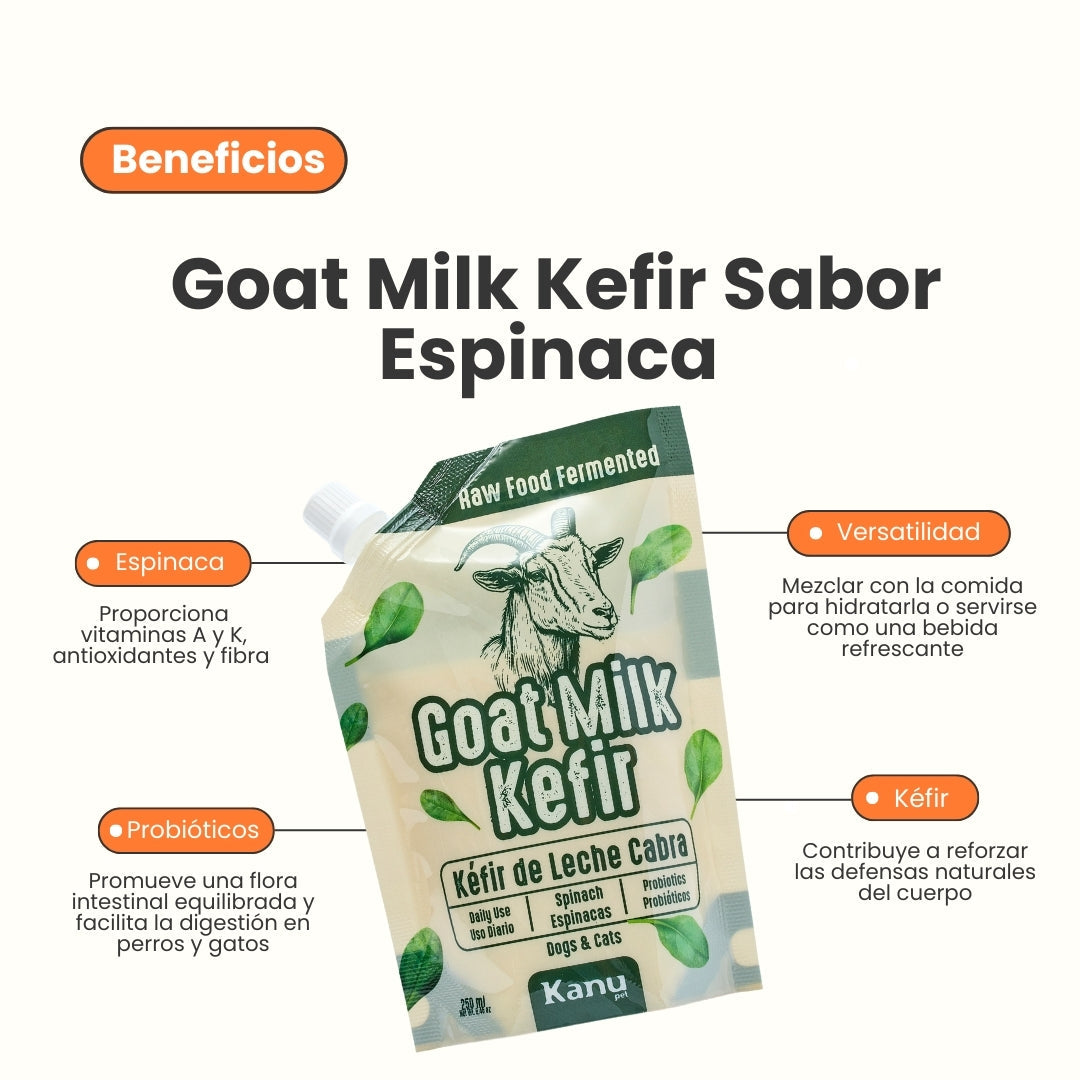 Kéfir Leche de cabra Espinaca Kanu Pet  para Perro y Gato Bolsa