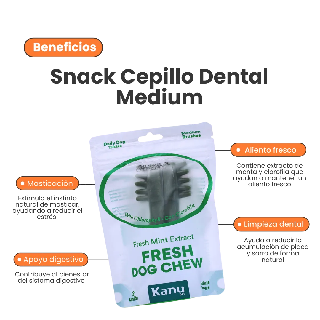 Snack Cepillo Dental Fresh Medium Kanu Pet para Perros Sabor a Menta