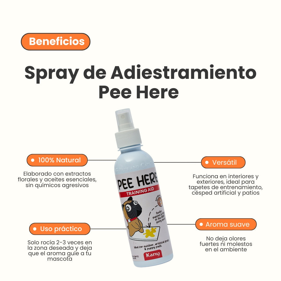 Spray de Adiestramiento Pee Here de Kanu Pet para perros y gatos 100% Natural