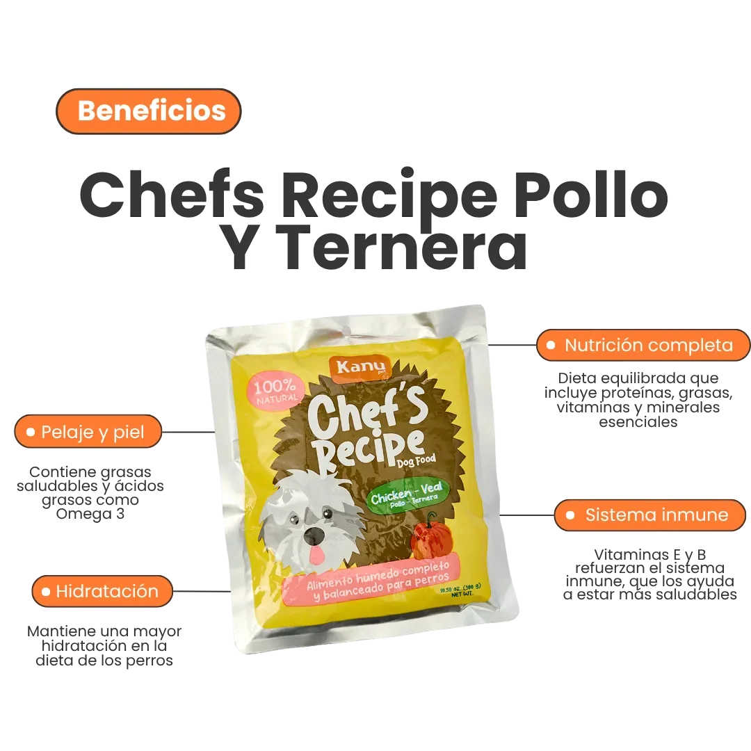 Alimento Húmedo Completo Chef's Recipe Pollo y Ternera Kanu Pet para Perros