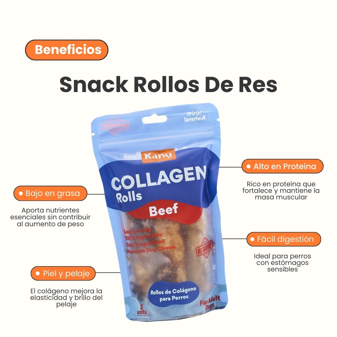 Snack Rollos de Colágeno Kanu Pet de Res para Perro. No es Carnaza 3 Unds