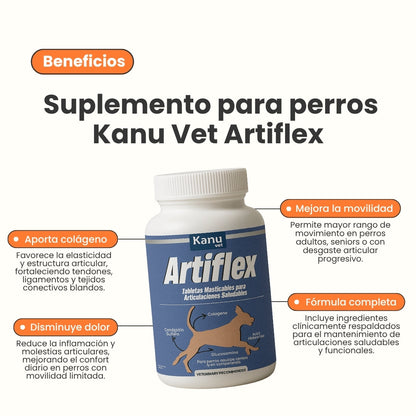 Suplemento Masticable Artiflex Kanu Vet para Perros - Refuerza Articulaciones y Mejora la Movilidad