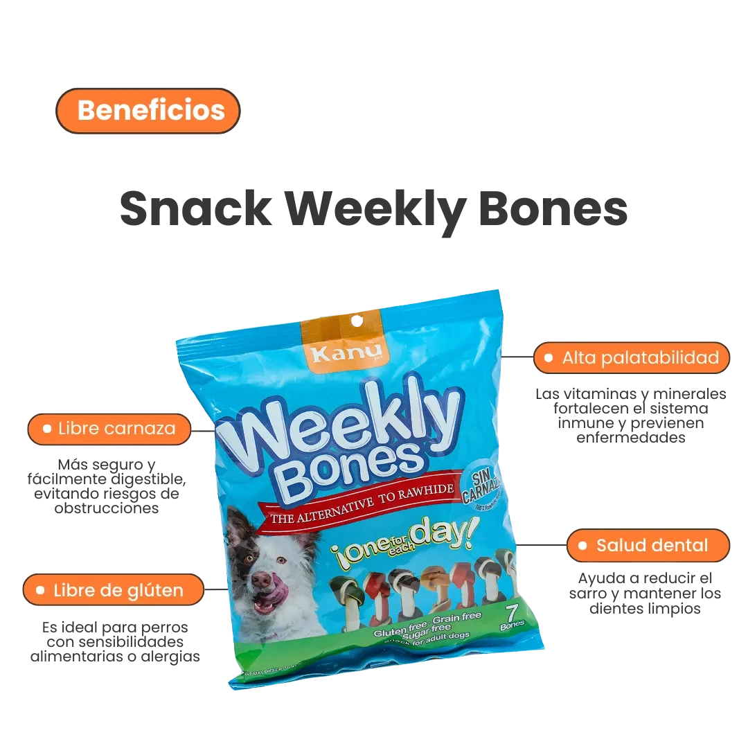 Snacks Huesos Medianos con Sabores surtidos Kanu Weekly Bones para Perro