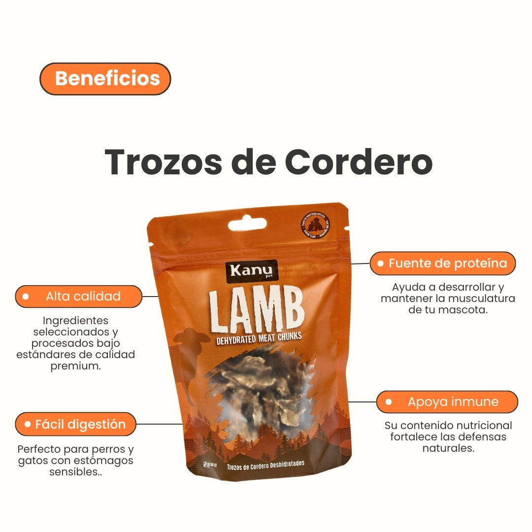 Snack de Trozos de Cordero Deshidratados Kanu Pet para perros y gatos 100% Natural , Un solo ingrediente