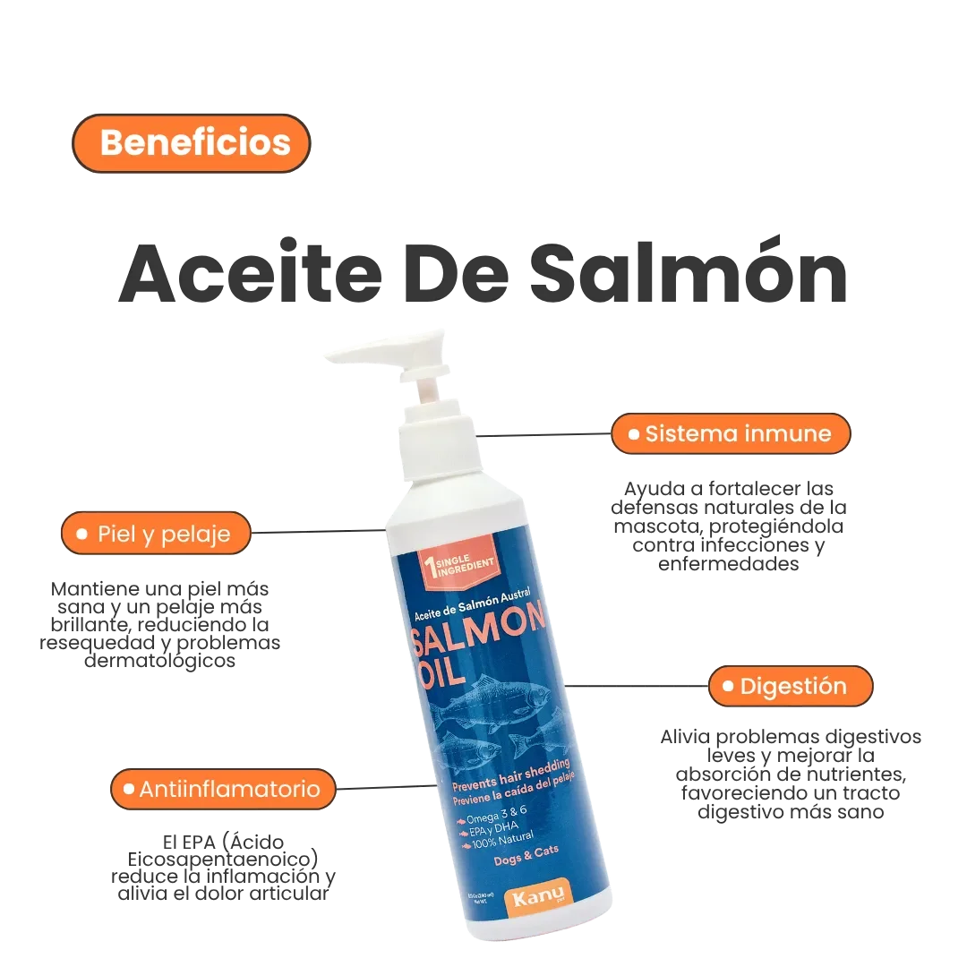 Suplemento Aceite de Salmón  Kanu Pet para perro y gato. Omega 3 y 6