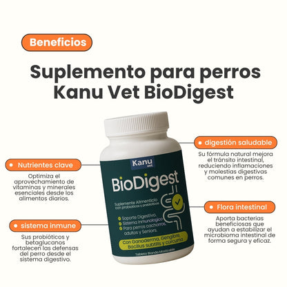 Suplemento Digestivo BioDigest con Probióticos Kanu Pet para Perros de Todas las Edades