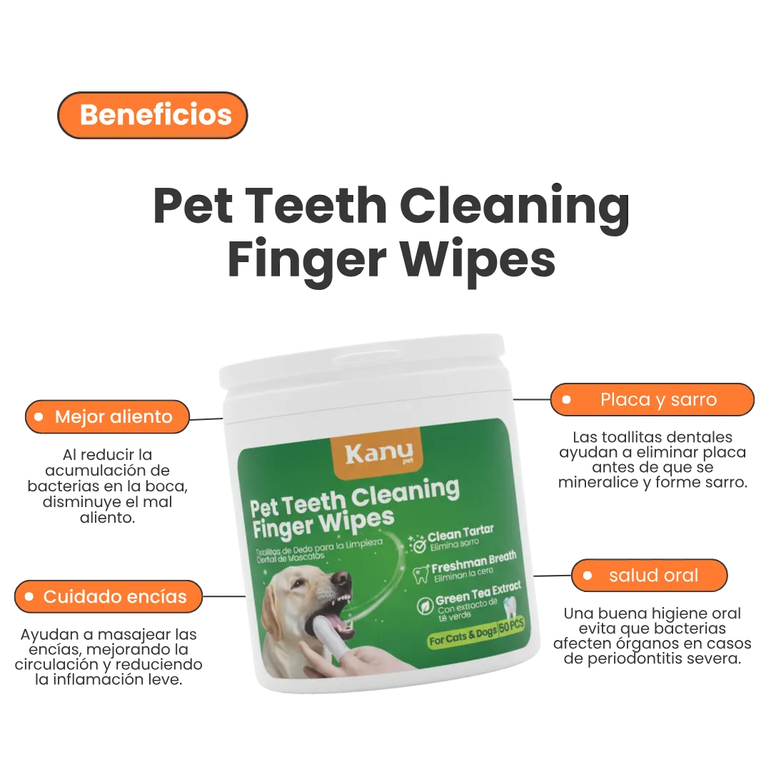 Toallitas de Dedo para Limpieza Dental Kanu Pet para Perro y Gato