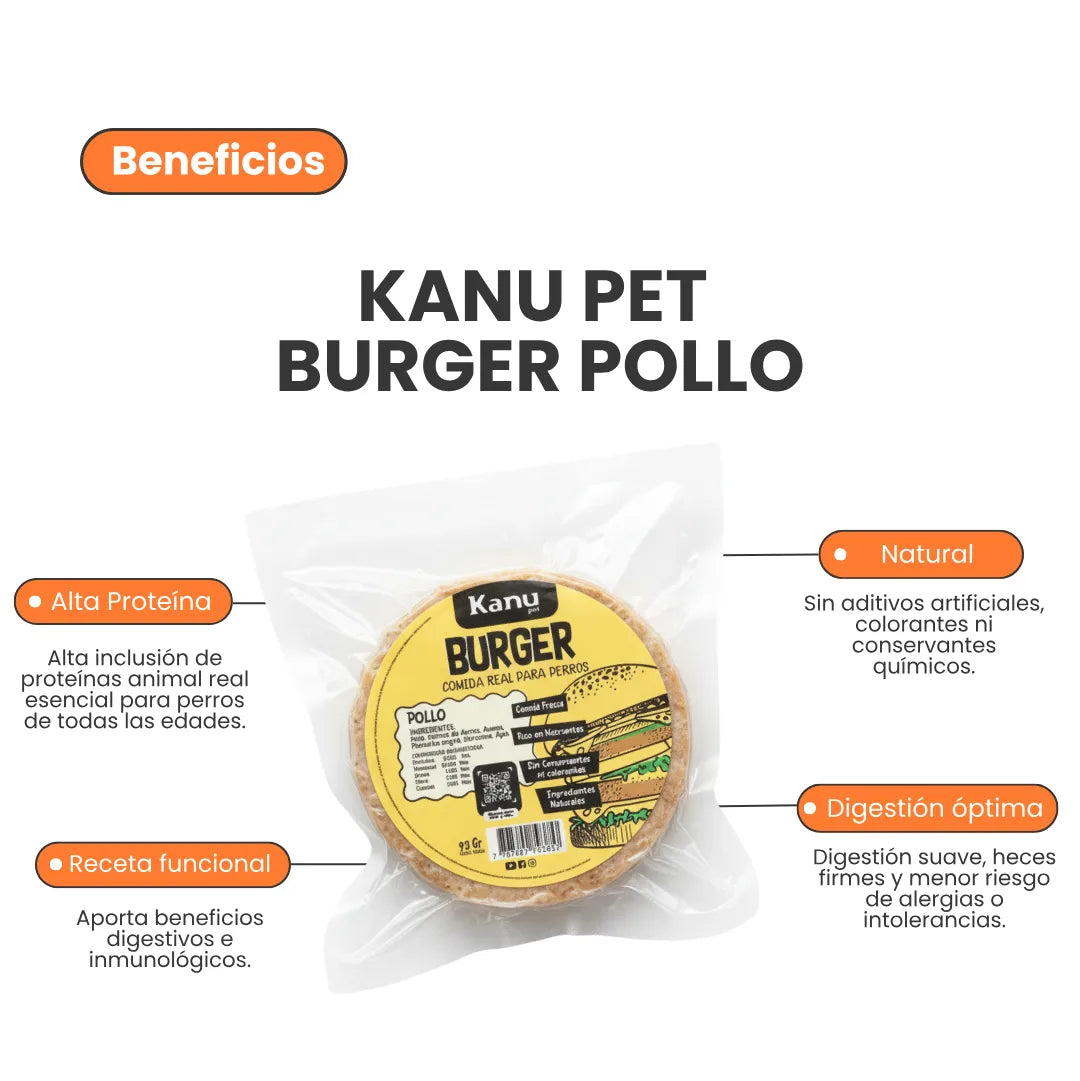 Alimento Congelado Burger sabor Pollo Kanu Pet para Perros 100% Comida Real