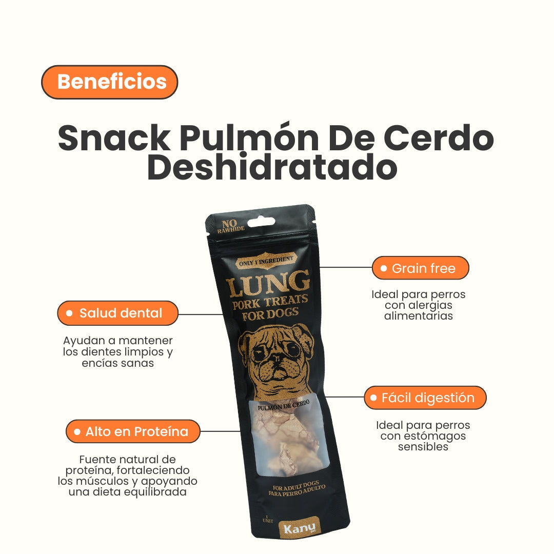 Snack Pulmón de Cerdo Deshidratado Kanu Pet para Perros, Un Solo ingrediente 100% natural