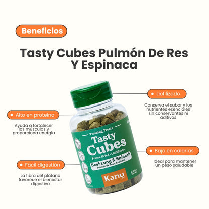 Kanu Pet Tasty Cubes de Espinaca Liofilizada para Perros, Ideales para Entrenar, Bajas en Calorías y Llenas de Sabor