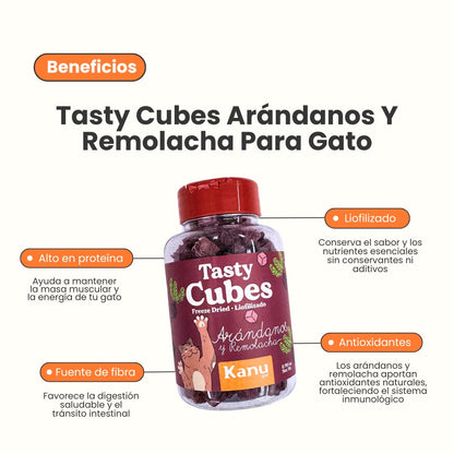 Snack Liofilizado Tasty Cubes Arándanos y Remolacha para Gatos, Bajas en Calorías