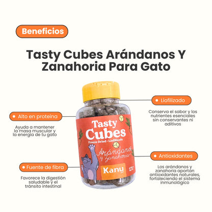 Snack Liofilizado Tasty Cubes Arándanos y Zanahoria Kanu Pet para Gatos, Bajas en Calorías