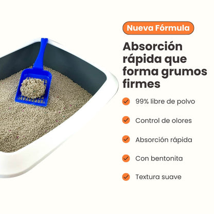 Arena de Bentonita Kanu Pet Cat Litter para Gatos. 99% libre de Polvo. Aglomera al Instante