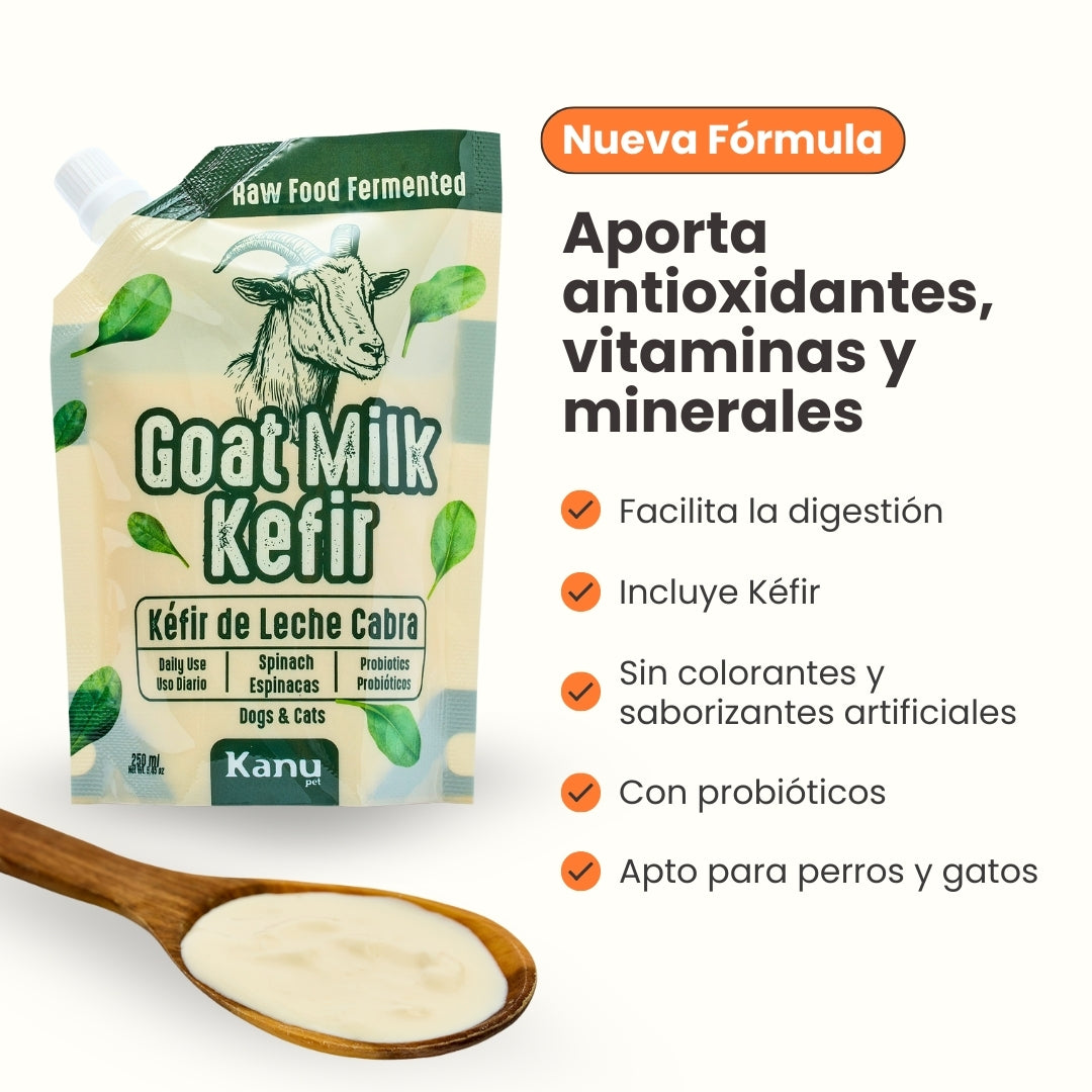 Kéfir Leche de cabra Espinaca Kanu Pet  para Perro y Gato Bolsa