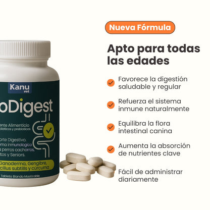 Suplemento Digestivo BioDigest con Probióticos Kanu Pet para Perros de Todas las Edades