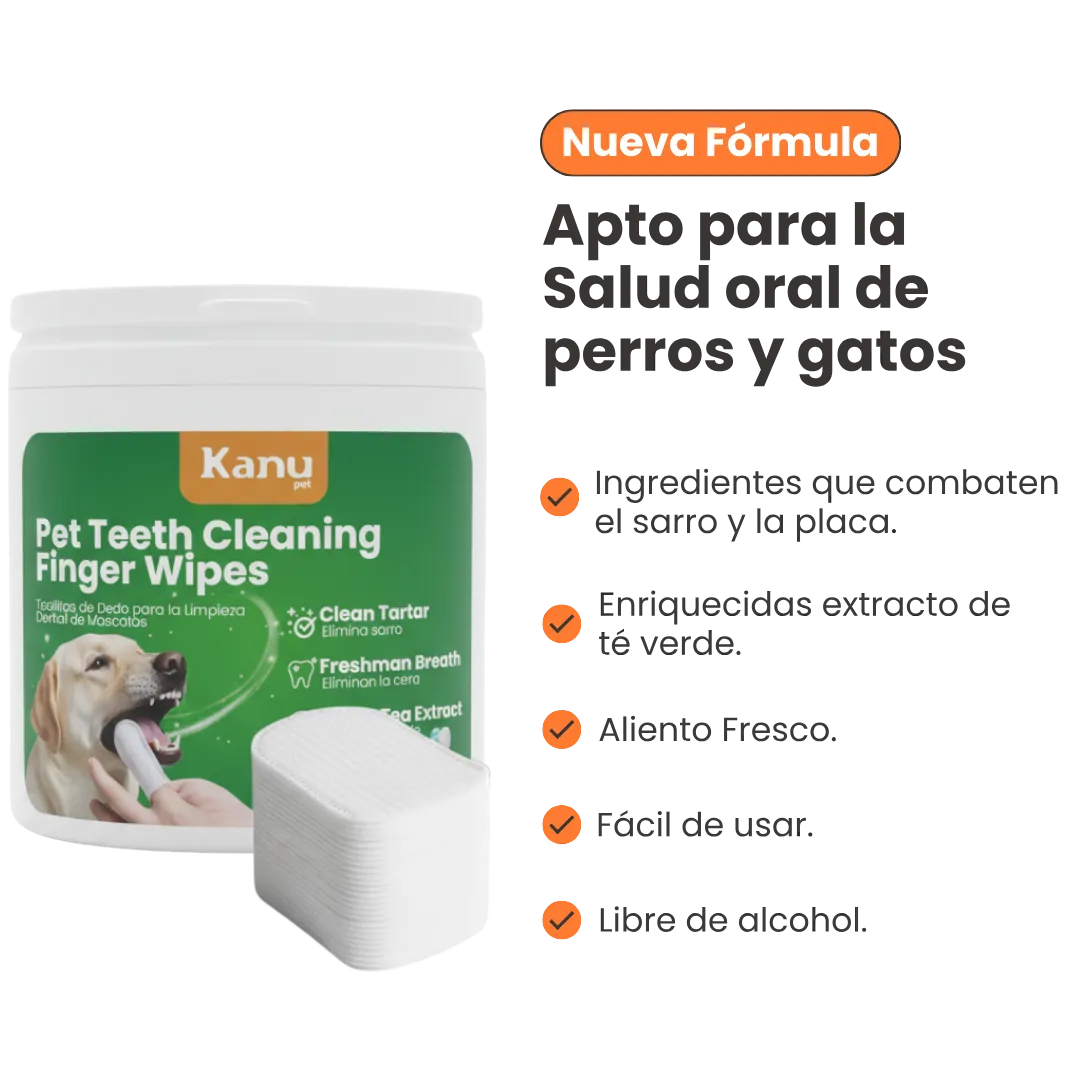 Toallitas de Dedo para Limpieza Dental Kanu Pet para Perro y Gato