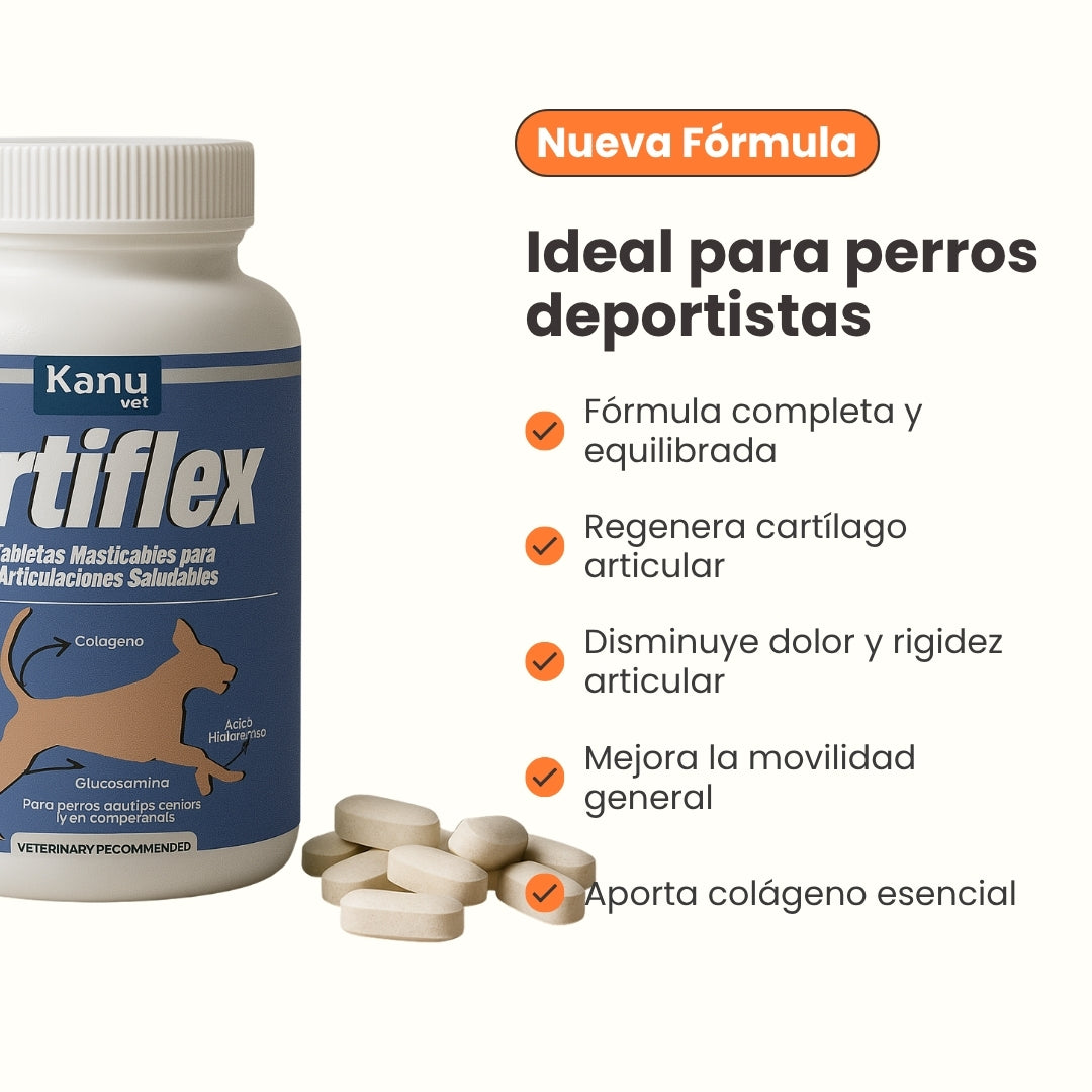 Suplemento Masticable Artiflex Kanu Vet para Perros - Refuerza Articulaciones y Mejora la Movilidad