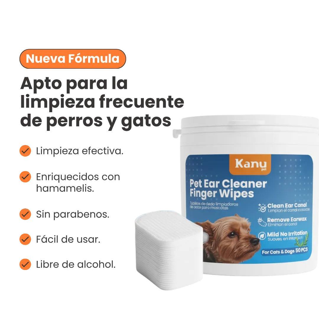 Toallitas de Dedo Limpiadoras de Oídos Kanu Pet para Perro y Gato