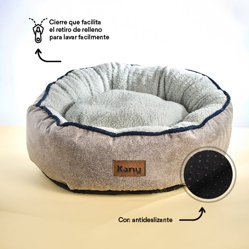 Cama Redonda Ovejero Gris Con Azul Kanu Pet Para Perro - {{ Kanu Pet }}