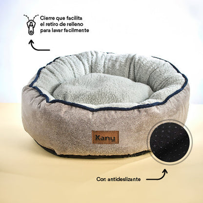 Cama Redonda Ovejero Gris Con Azul Kanu Pet Para Perro - {{ Kanu Pet }}
