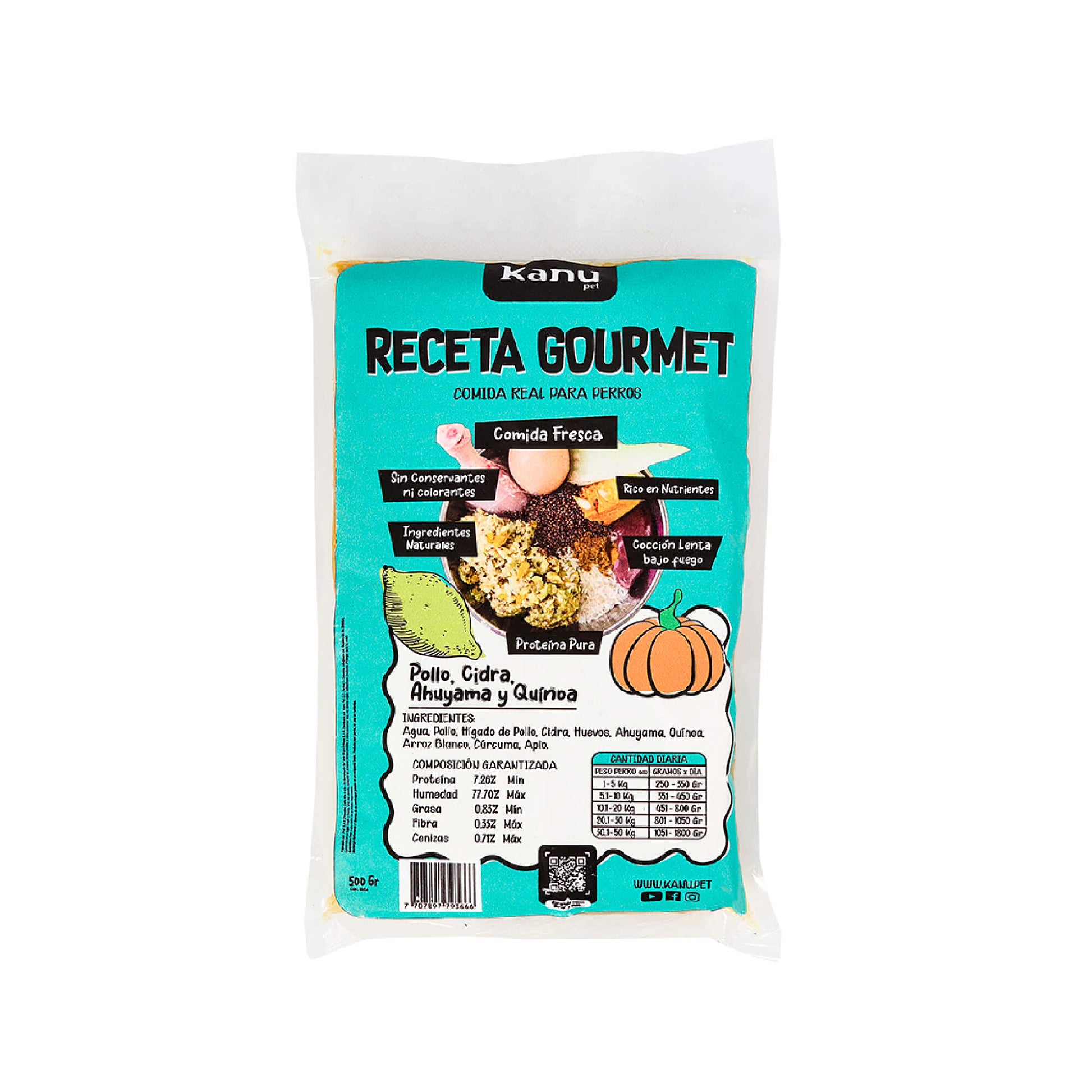 Alimento Congelado Receta Gourmet de Kanu Pet sabor a Pollo, Ahuyama y Quinoa para perros. 100% Comida Real - {{ Kanu Pet }}