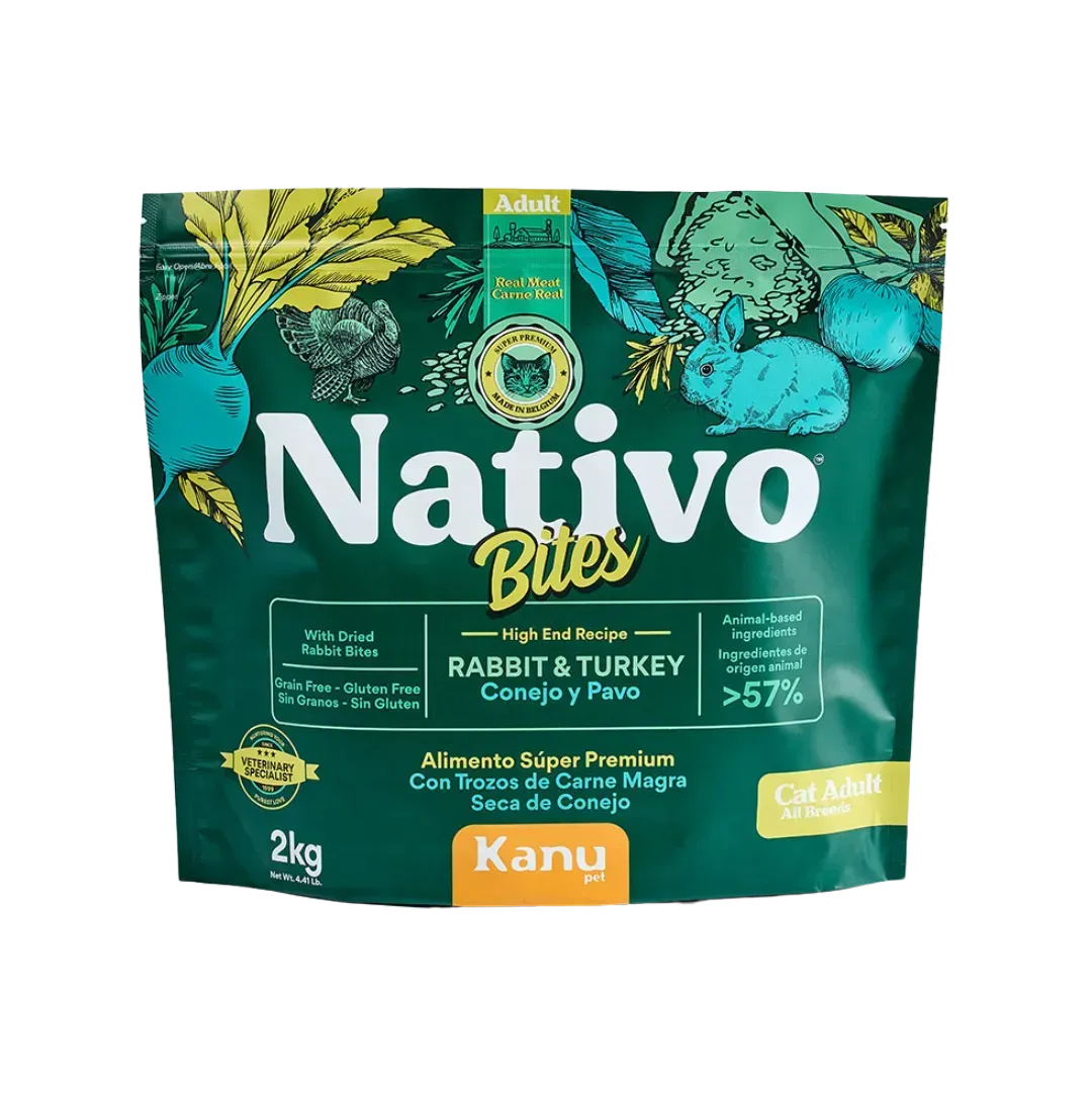 Alimento Seco Nativo Bites Conejo y Pavo Kanu Pet para Gato Adulto