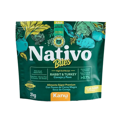 Alimento Seco Nativo Bites Conejo y Pavo Kanu Pet para Gato Adulto