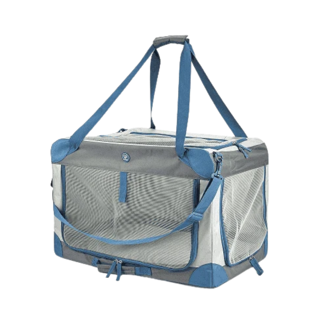 Transportadora Camping Exterior Gris/Azul Kanu Pet para Perro y Gato