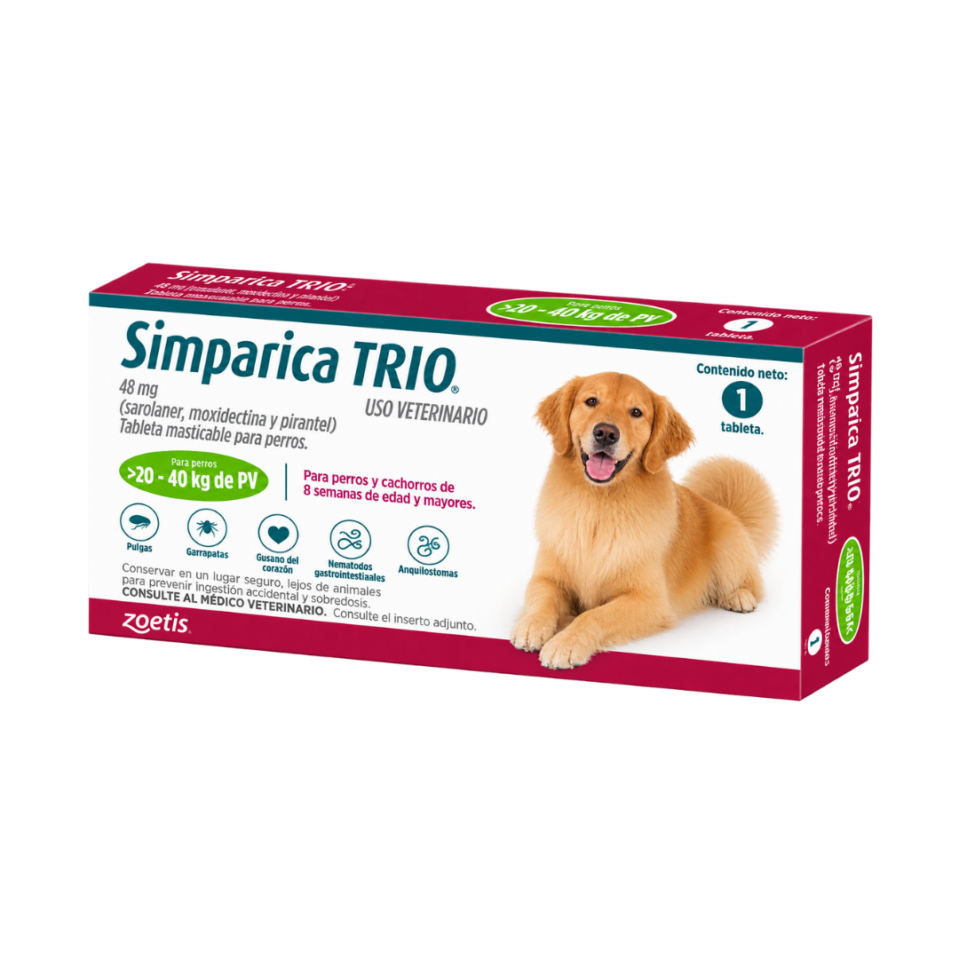 Antipulgas Simparica Trio Verde 20-40 kg para Perros