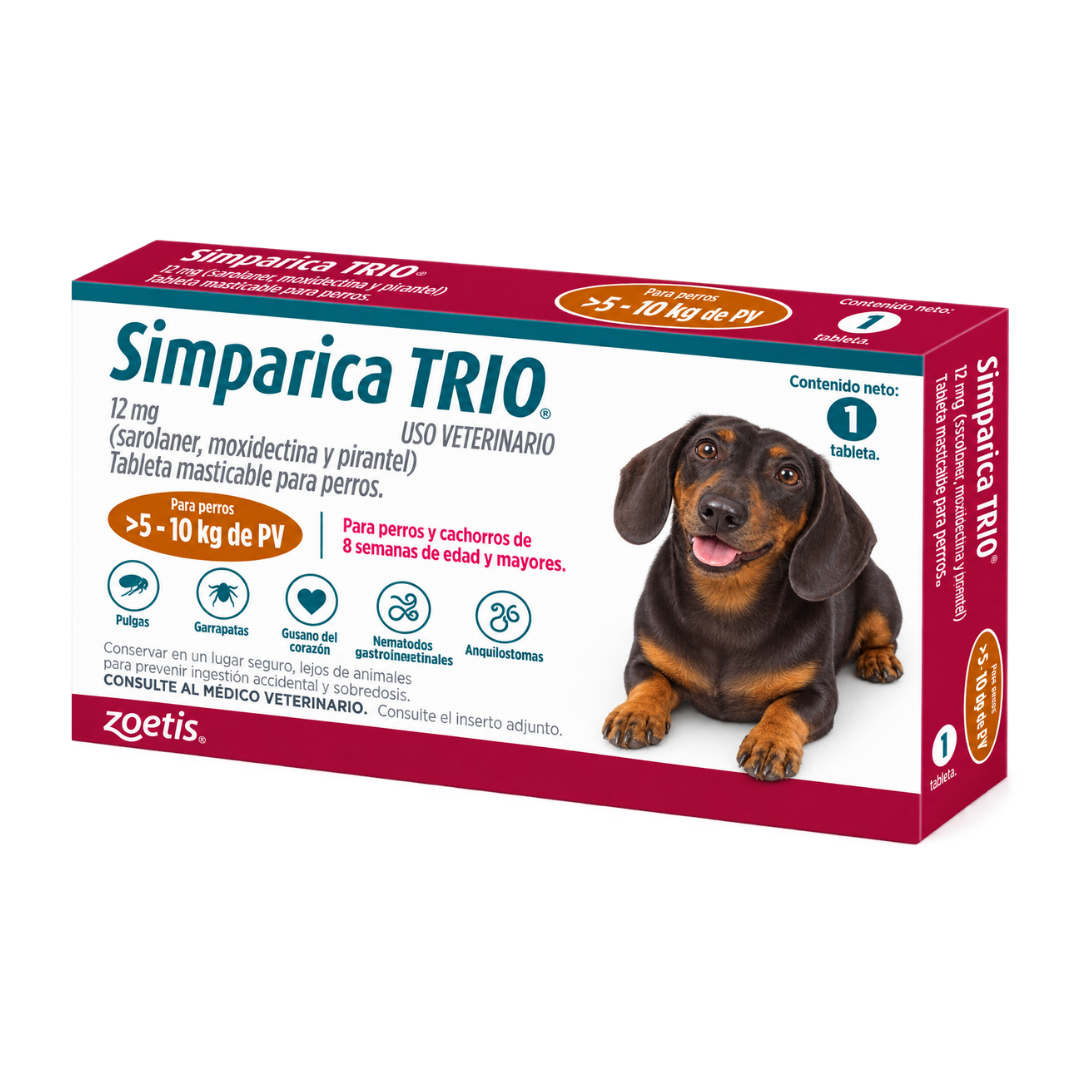 Antipulgas Simparica Trio comprimido 5 - 10 KG Para Perros